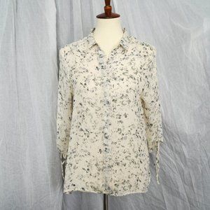 Zara White Chiffon Patterned Blouse
